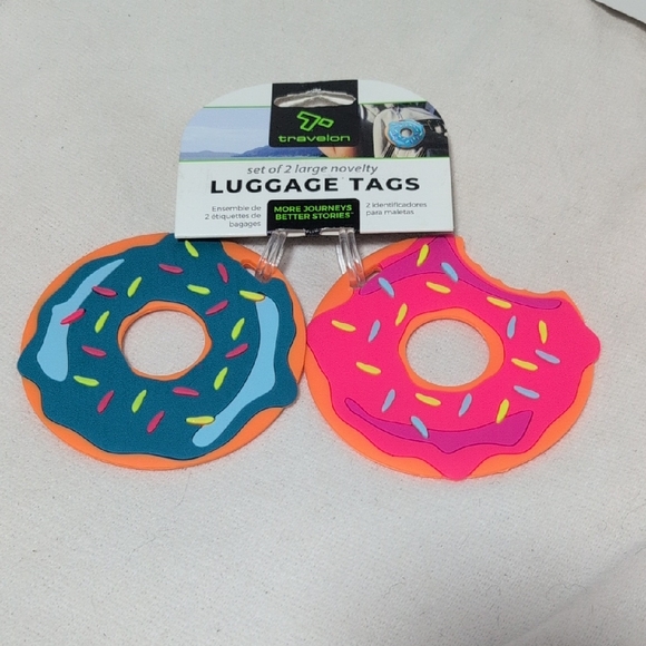 Travelon Donut Luggage Tags - Pink and Teal - Picture 2 of 7